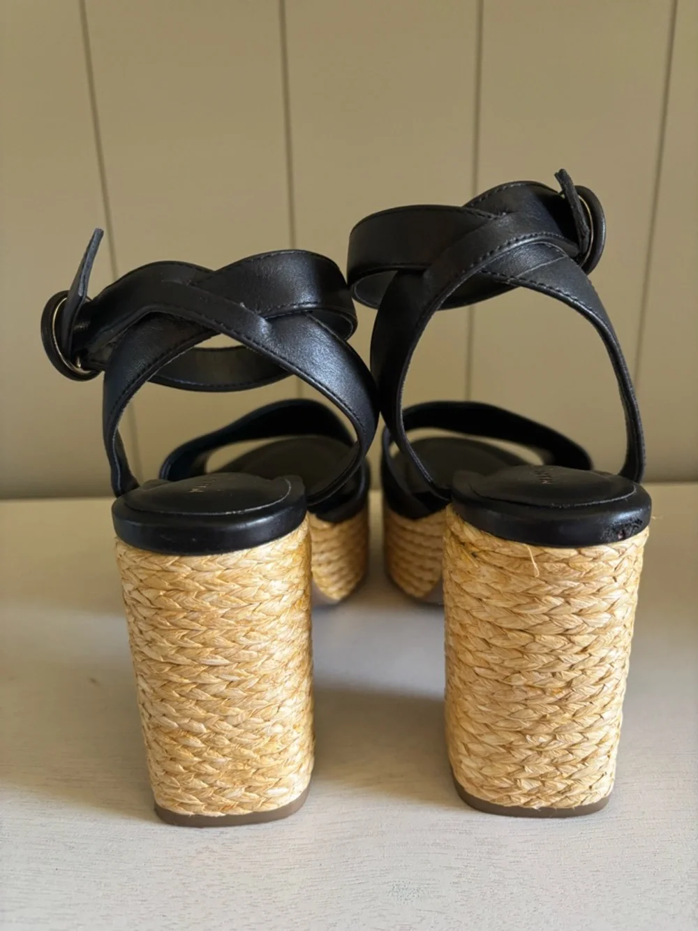 Marc Fisher LTD Womens Palyca Black Rope Platform Heel Espadrille Sandals 6.5